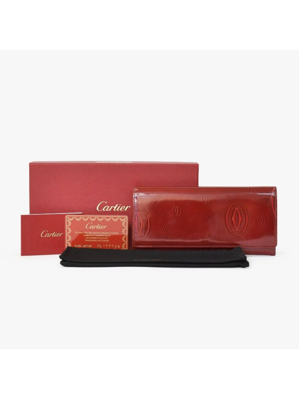 Cartier Wallet Double C Bordeaux Patent Leather Silver